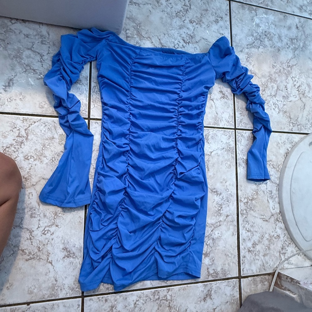 Elegant Blue Ruched Dress